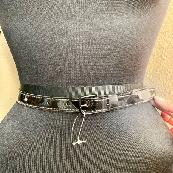 BCBGENERATION WAIST BELT CLEAR PVC BLACK SIZE XXS/XS SKINNY - Picture 2 of 4